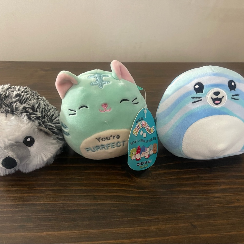 Squishmallows Plush Trio - Mint, Gray, Light Blue
